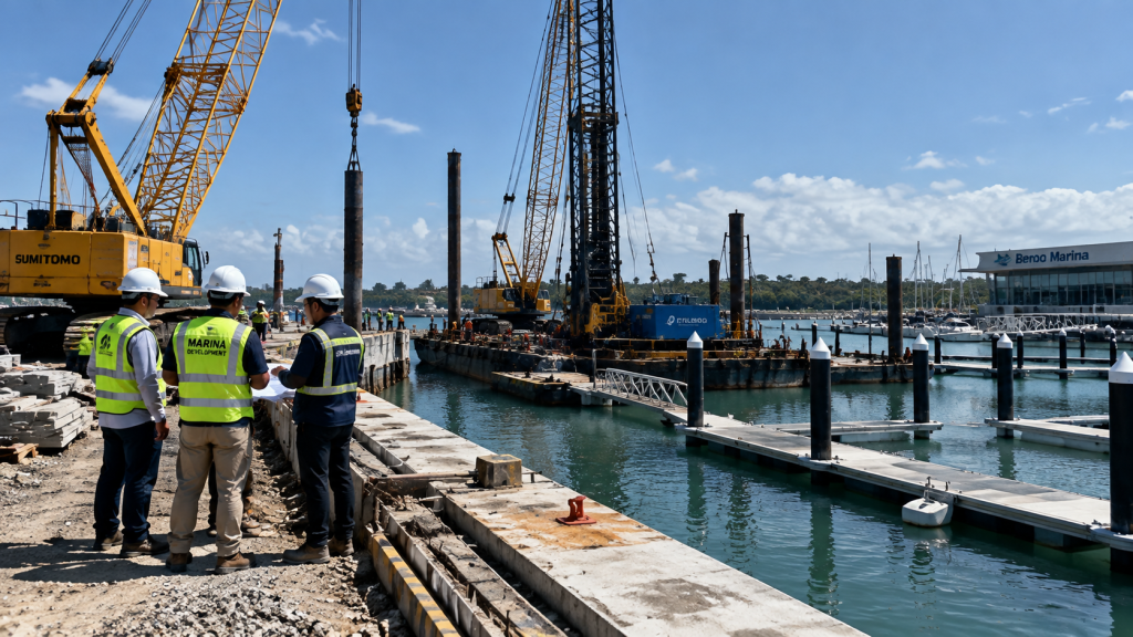 Proyek perluasan dermaga dan konstruksi marina Bali Maritime Tourism Hub di Pelabuhan Benoa.