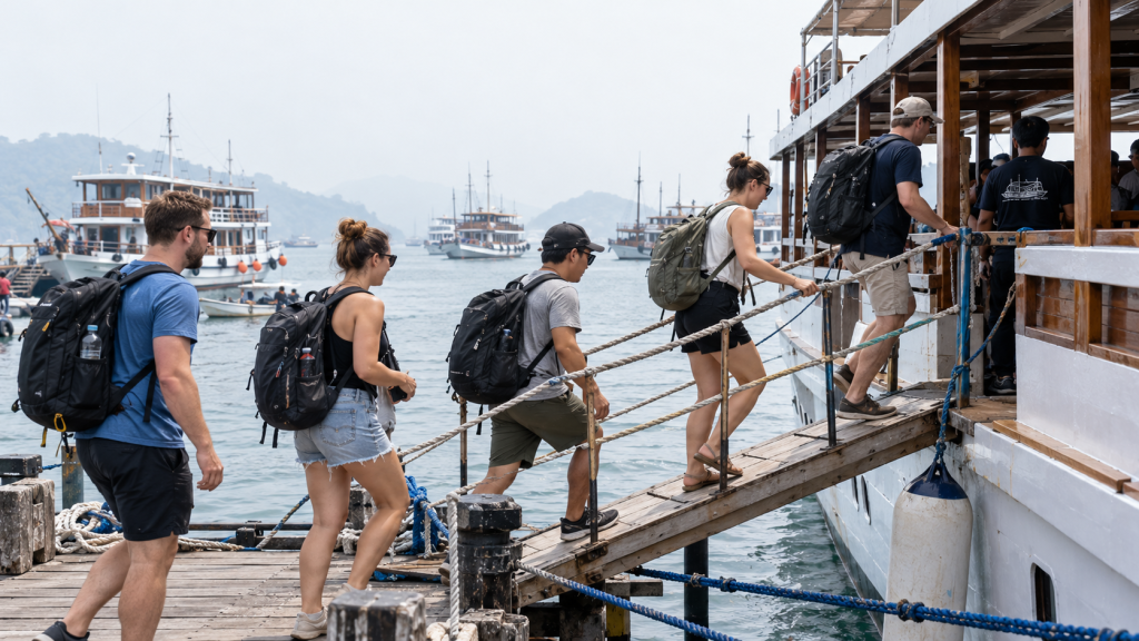 Haze Kembali Selimuti Labuan Bajo, BMKG Catat Jarak Pandang 4 Km 7 Sekelompok wisatawan tetap menaiki kapal wisata di dermaga pelabuhan Labuan Bajo meski langit di latar belakang tampak putih berkabut.